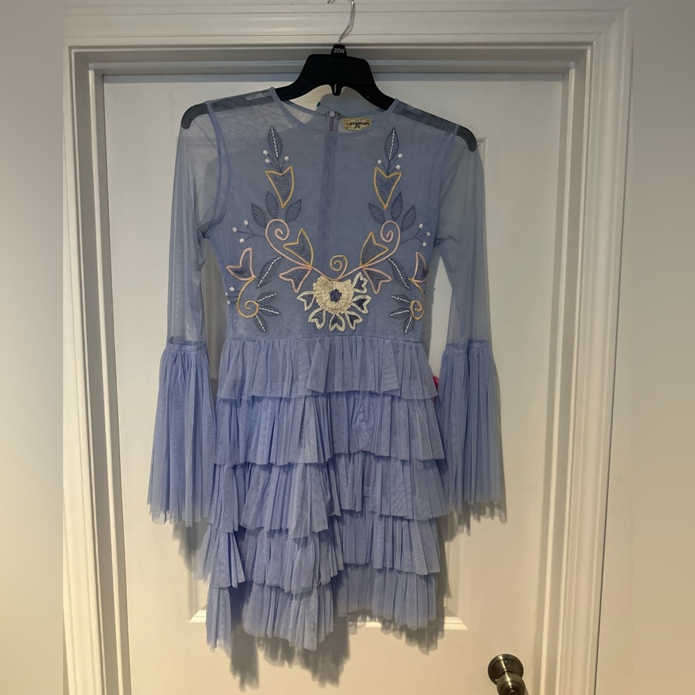 Elegant Blue Embroidered Fun Dress